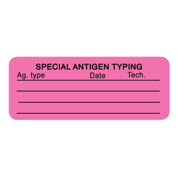 Label, Special Antigen Typing 7/8" x 2-1/4" Flr Pink w/Black